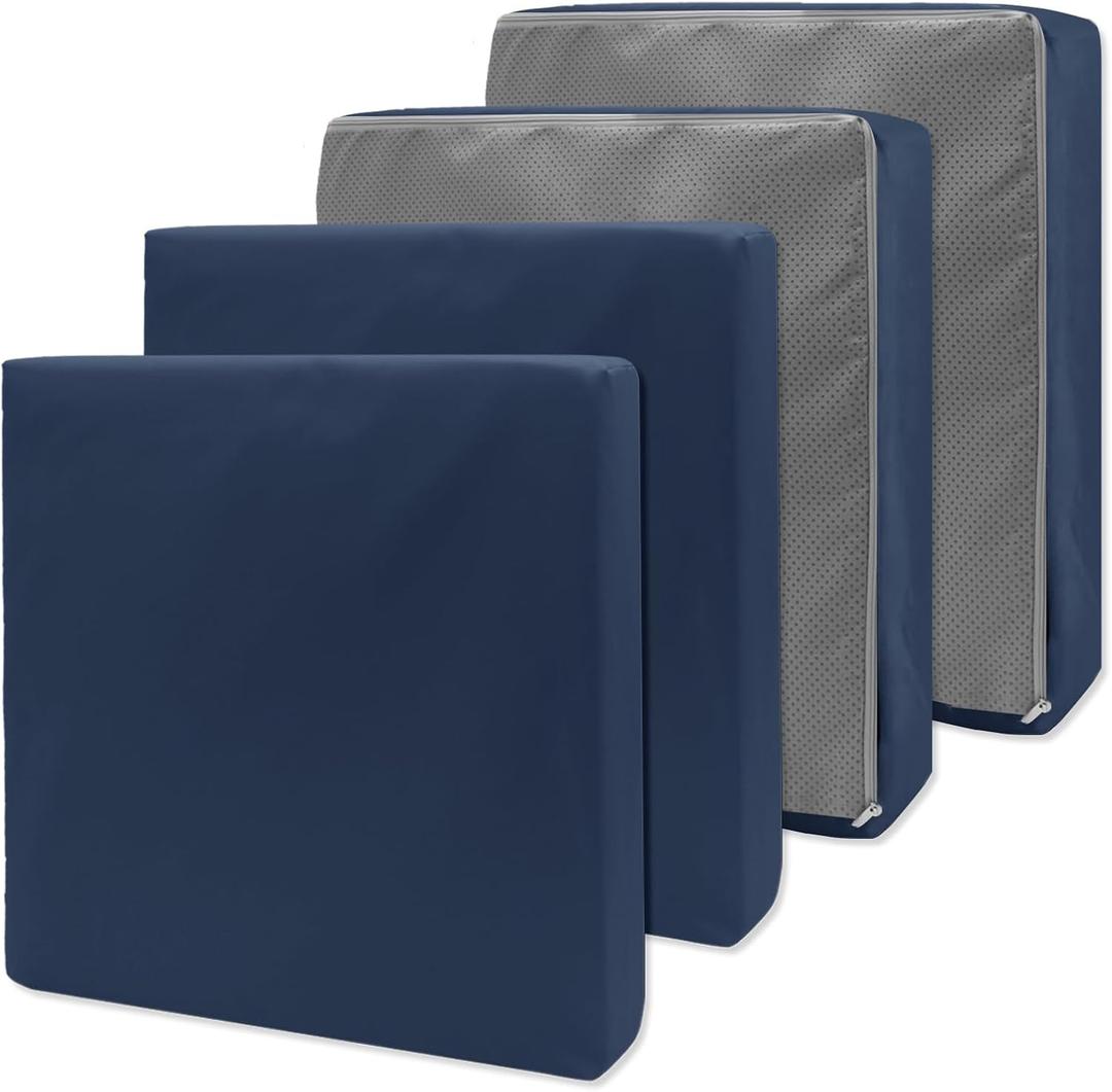 Patio Seat Cushion Cover Replacement, Waterproof Outdoor Cushion Covers for Patio Furniture Anti-Slip Seat Slicovers for Garden Wicker Chair, 4 Pack, 26"x26"x4", Navy Blue
