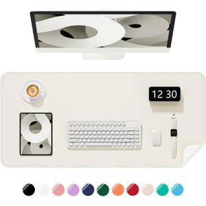 Desk Pad, 23.6" x 13.8" PU Leather Non-Slip Desk Mat Large Mouse Pad for Desktop, Waterproof Laptop Computer Writing Mat for Office, Home, Work, Gaming, Ivory White