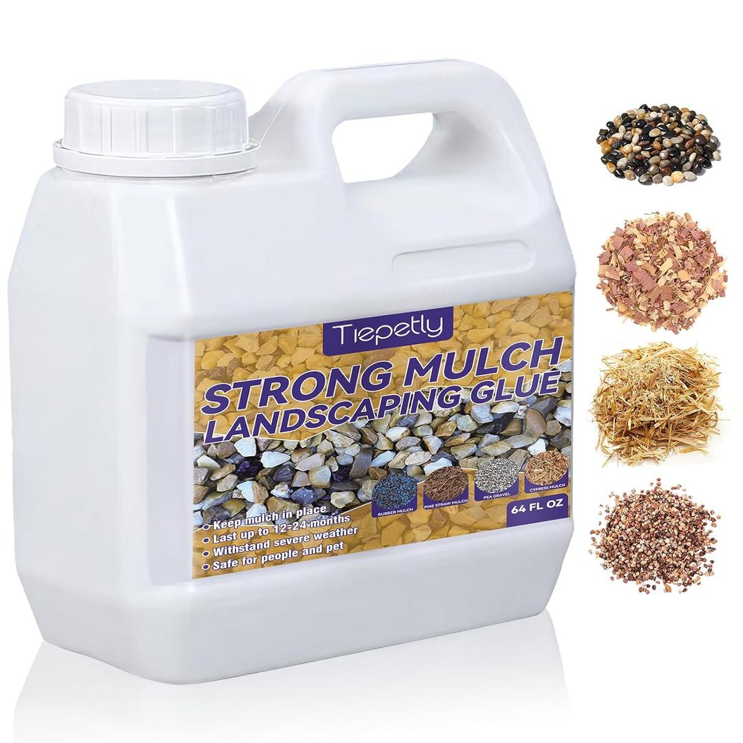 Mulch and Rock Glue 64 OZ, Concentrated Rock Glue for Landscaping, Secure Covering Gravel and Most Mulchs, Transparent After Drying, Weather Resistant, Last up to 2 Years (64 OZ)