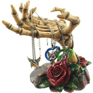 Ebros Gift Gothic Valentine Rose Skeletal Hands Skeleton Grasp of The Dead Jewelry Tree Holder Figurine Holds Many Rings Necklaces Accessories Skeletons Skulls Boudoir Decor Halloween Statue