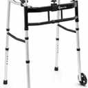 Folding Walkers for Seniors with 2 Skis and 5" Wheels, Front Wheel Walker, Aluminum Lightweight Walkers, Supports up to 350 lbs, Height Adjustable Standard Walker for Elderly and Disabled