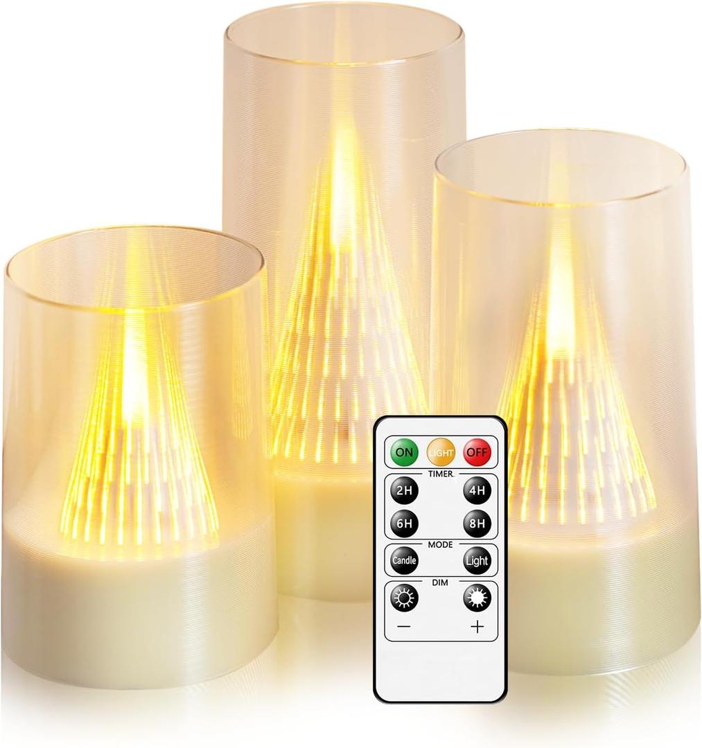 Eebus LED Flameless Candles with Remote  Battery Operated,Fake Candles for Home Décor Tapered Glowing Pillar Candle Lights Add a Warm and Romantic Atmosphere Set of 3 (D 3"×H 4" 5" 6") (Ivory)