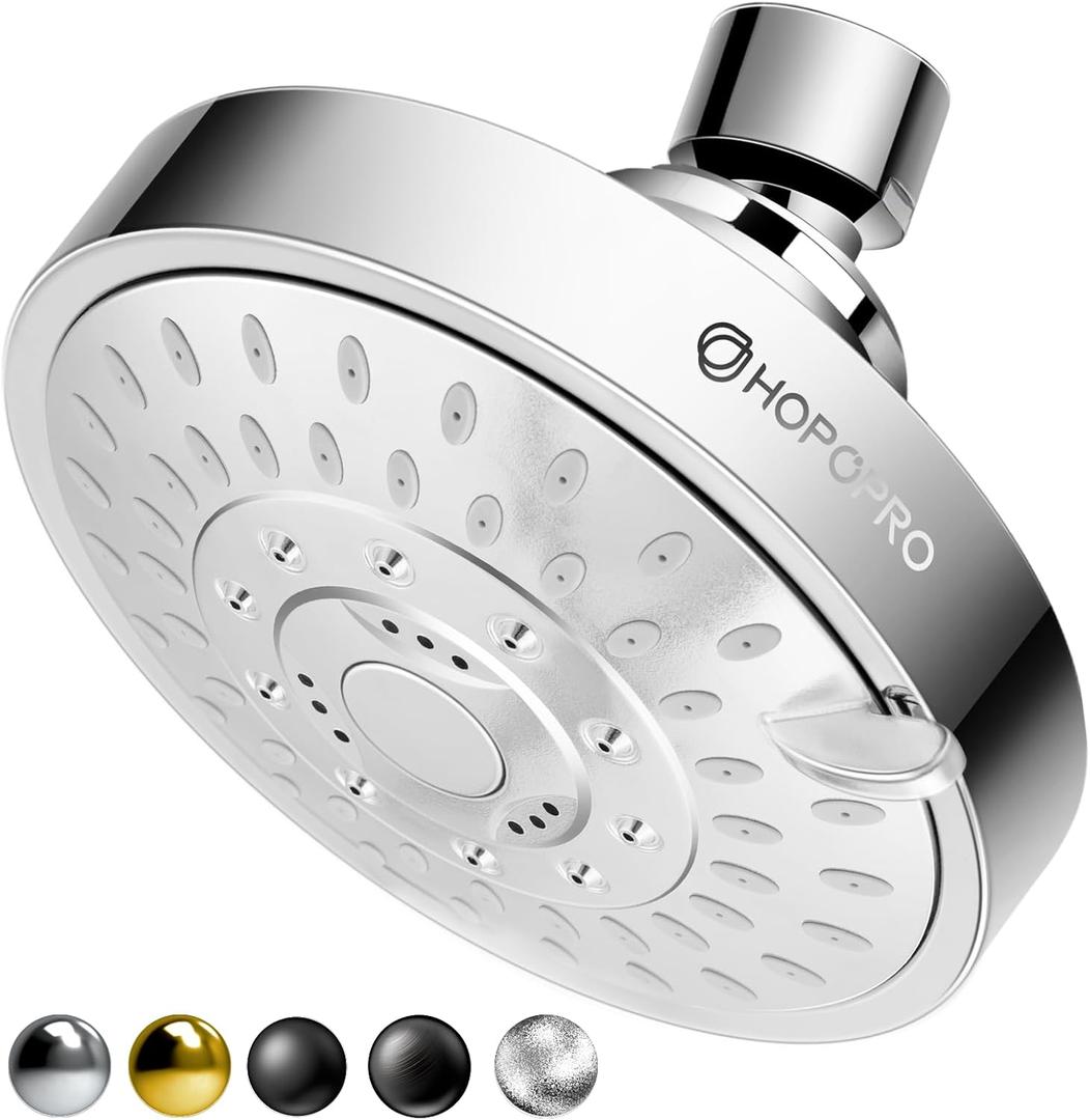 HOPOPRO 5-Mode High Pressure Shower Head - The Washington Post, NBC News, Today TV Show Recommended - High Flow Fixed Showerheads (4 Inch Silver)