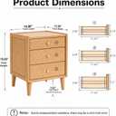 100% Solid Oak Nightstand with 3 Drawers No-Assembly | Mid century modern, Natural grain, Durable long term use,Night Stand for Bedroom, Small Bedside Table for Low Bed