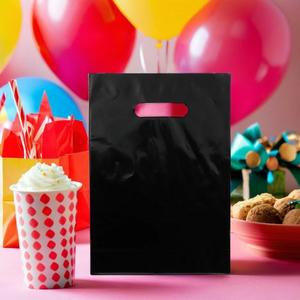 Bulk Black Plastic Goody Bags - 8.25" x 12" (Pack Of 50) - Rectangular Party Favor Bags For Events & Gifts