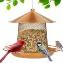 LBTING Bird Feeder for Outside, Metal Lantern-Shaped Bird Feeder, Wild Bird Feeders for Hanging Outdoor Garden Yard, Bright Gold