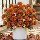 4 Pcs Fake Mums Artificial Flowers for Outdoors, Fall Faux Mums for Outdoor Planters, Burnt Orange Pumpkin Vibrant Autumn Orange Silk Chrysanthemum Fall Flowers for Decoration Home, 24 Heads