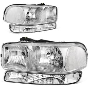 AUTOSAVER88 Headlight Assembly Compatible with 99-06 GMC Sierra 1500 2500/01-06 Sierra 1500HD 2500HD 3500/2007 Sierra 1500 1500HD 2500HD 3500 Classic / 00-06 GMC Yukon XL Headlamp Chrome Housing (OE - Chrome/Clear/Clear)
