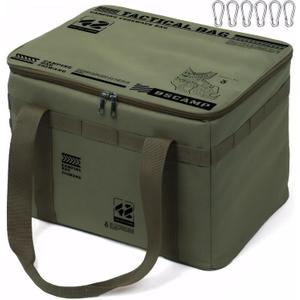 ASIEIT Tactical Camping Storage Bag 42L, Utility Tote Bag, with Dividers and Hook, 600D Oxford Fabric, Collapsible Camping Cookware Organizer, Trunk Organizer (Green)