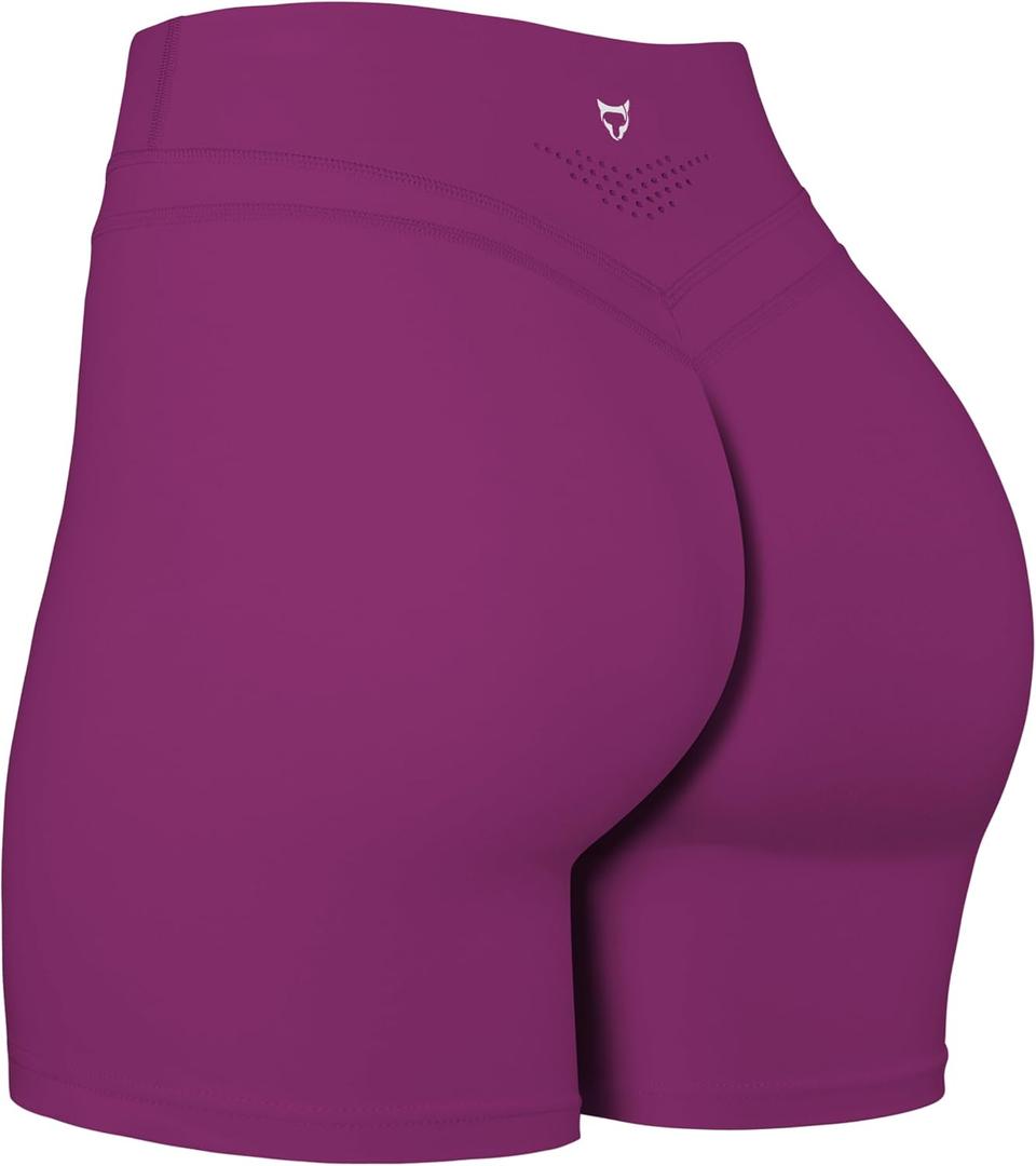 TomTiger Yoga Shorts for Women Tummy Control High Waist Biker Shorts Exercise Workout Curve Lifting Tights Short Pants (Magenta Purple)