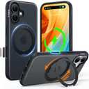 TORRAS 360 Magnetic Stand for iPhone 16 Case, [Fit for MagSafe] [Rotatable Stable Stand] [Camera Button] Military-Grade Shockproof Slim Back, O-Fitness Series, Obsidian Black, Translucent