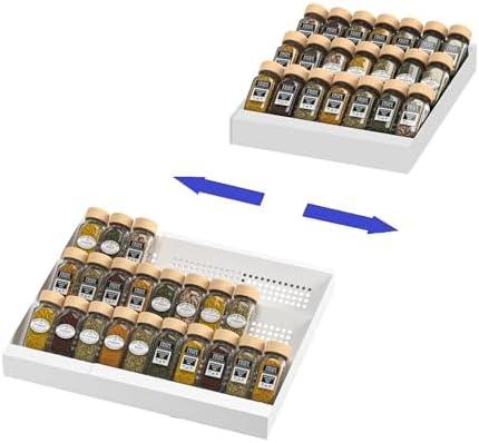 Metal Spice Drawer Organizer,3-Tier Slanted Seasoning Jars Tray for Kitchen Cabinet Drawers Insert/Countertop (Jars not included)-3Tier /White 12.6, 23.6