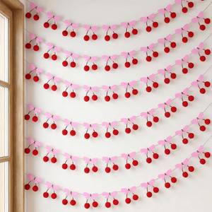 9 Pcs Cherry Bow Garland Decor, 8.2 Ft Summer Cherries Party Decoration DIY Fruit Hanging Ornaments Pom pom Felt Bunting Banner for Birthday Bachelorette Wedding Party Christmas Favors