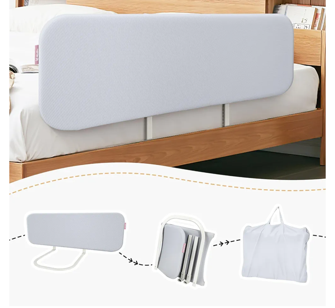 Q-MIULIKE Baby Bed Rail for Toddlers Portable Foldable 27 Height Adjustable Travel Toddler Bed Rails Easy to Install Suitable for Full King Queen Twin Bed Sizes (Grey 47 Inch, 1 Piece)