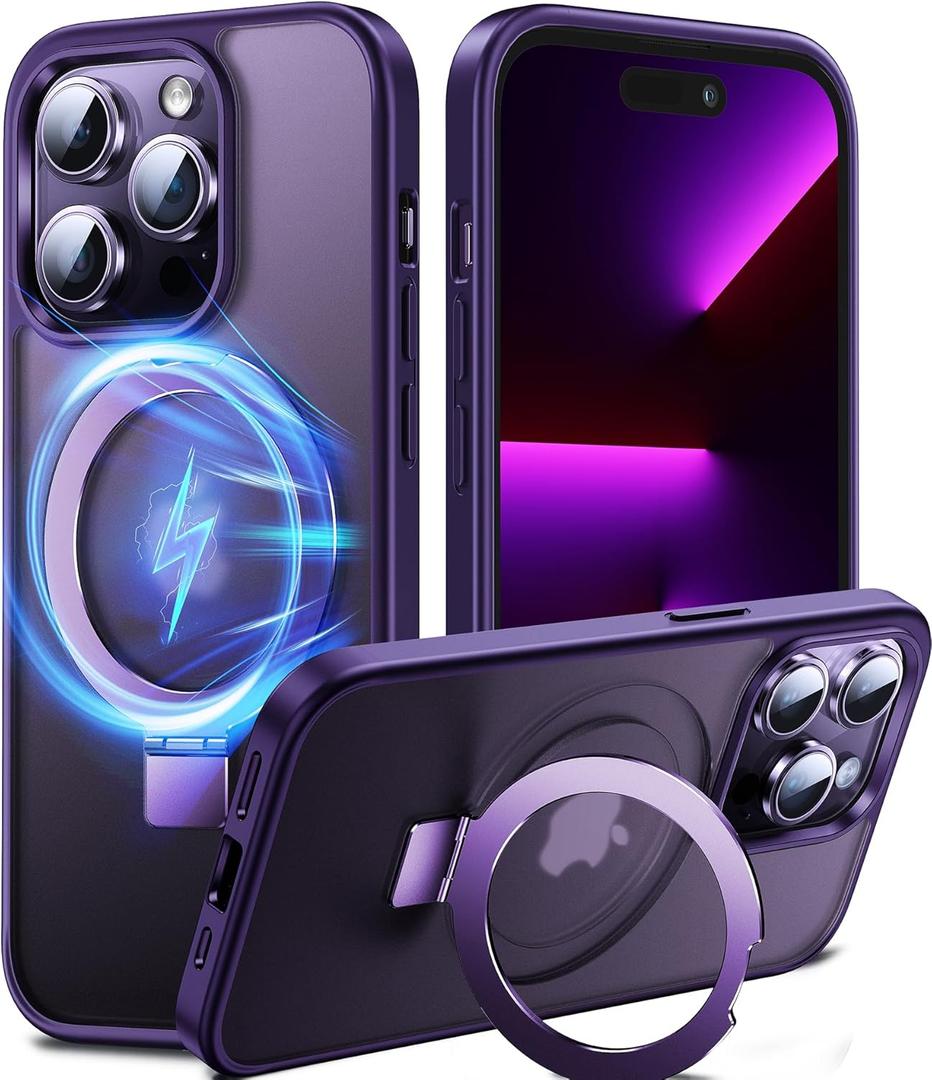 Chicfun 3-in-1 [Magnetic+Kickstand+Ring Holder] for iPhone 14 Pro Max Case Stand Ring Holder Compatible with MagSafe, Military Shockproof Protective iPhone 14 Pro Max Phone Case Kickstand Cover (Deep Purple)