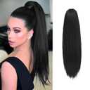 BARSDAR Short Straight Ponytail Extension - 16 Inch Drawstring Black Ponytail Hair Extensions for Women - Synthetic Fake Pony Tails Hairpieces Clip in Straight Ponytails Daily - Natural Black