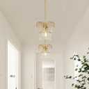 Goeco Crystal Gold Pendant Light Fixtures for Kitchen Island, E26 Bulb 1-Light Crystal Hanging Lights Fixture, Elegant Adjustable Pendant Lighting for Dining Room Bedroom