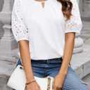 SOFIA'S CHOICE Women's Puff Short Sleeve Tops Eyelet Embroidered Blouses Dressy Work Shirts White Small (White, M)