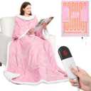 HOW'S MY HOUSE Wearable Heated Blanket with Foot Pocket, Electric Blanket with Sleeves, Flannel & Sherpa Heating Throw with 7 Heat Settings & 4 Hours Time Settings, 52" x 72", Pink