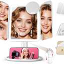 Mocado Makeup Mirror with Lights, 20X/7X/3X Magnifying Mirror with Light,Rechargeable & Height Adjustable Lighted Makeup Mirror,Vanity Mirror with 3 Colors Lights,Detachable Design for Travel(White)