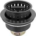 BOTEMY B9171 Black Kitchen Sink Drain Kit 3 1/2 Strainer With Stainless Steel Stopper Assembly Basket Fit Standard Drain Hole