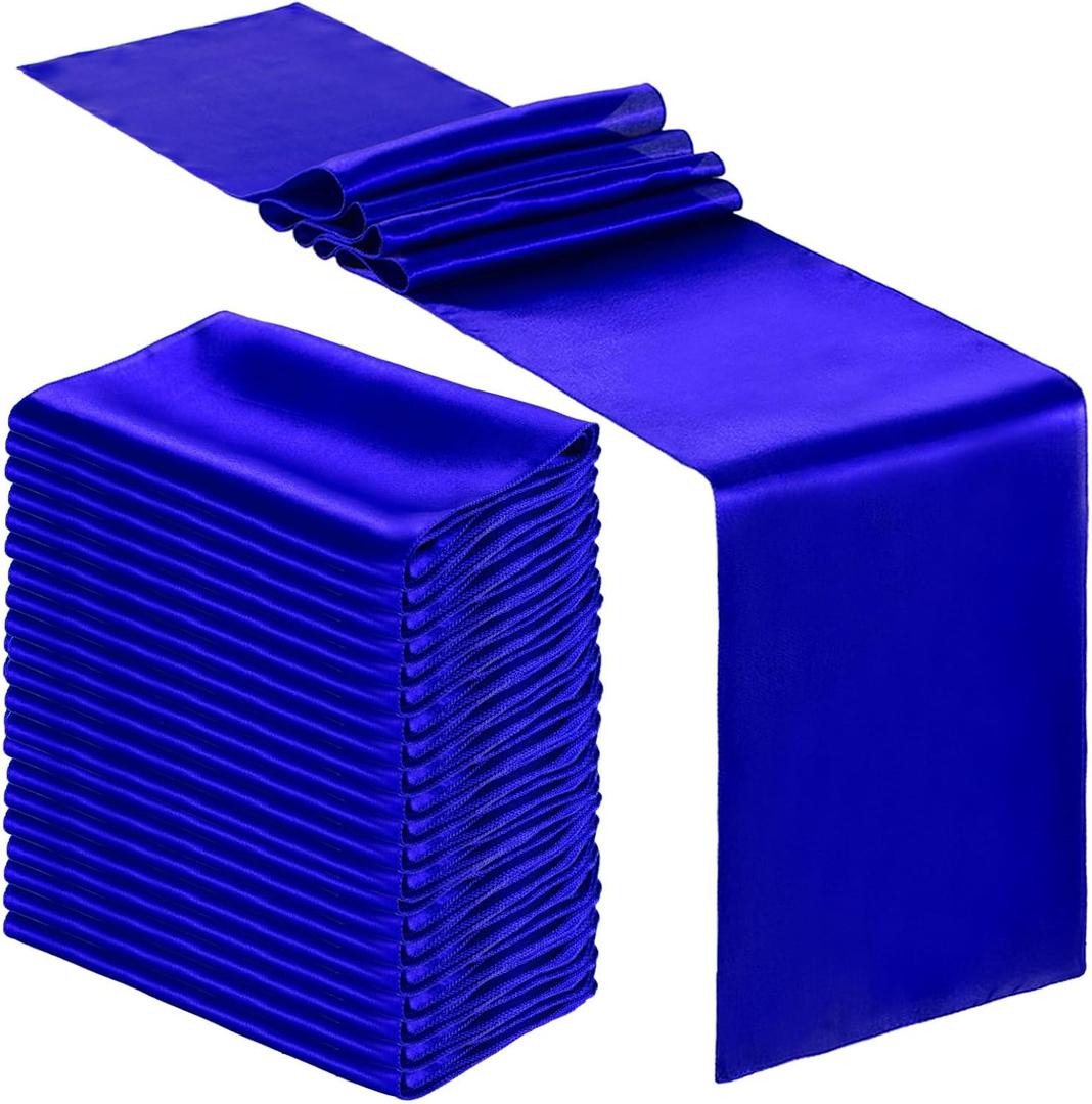Bencailor 24 Pcs Royal Blue Satin Table Runner Bulk 12 x 108 Inches Long Table Runners Bright Smooth Fabric Tablecloth for Wedding Banquet Birthday Spring Graduation Party Decorations