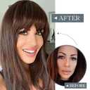 BARSDAR Medium Brown Human Hair Bangs Clip in - 100% Real Human Hair Clip in Bangs for Women - Medium Brown French Bang Extensions Natura Fringe with Temples Hairpieces