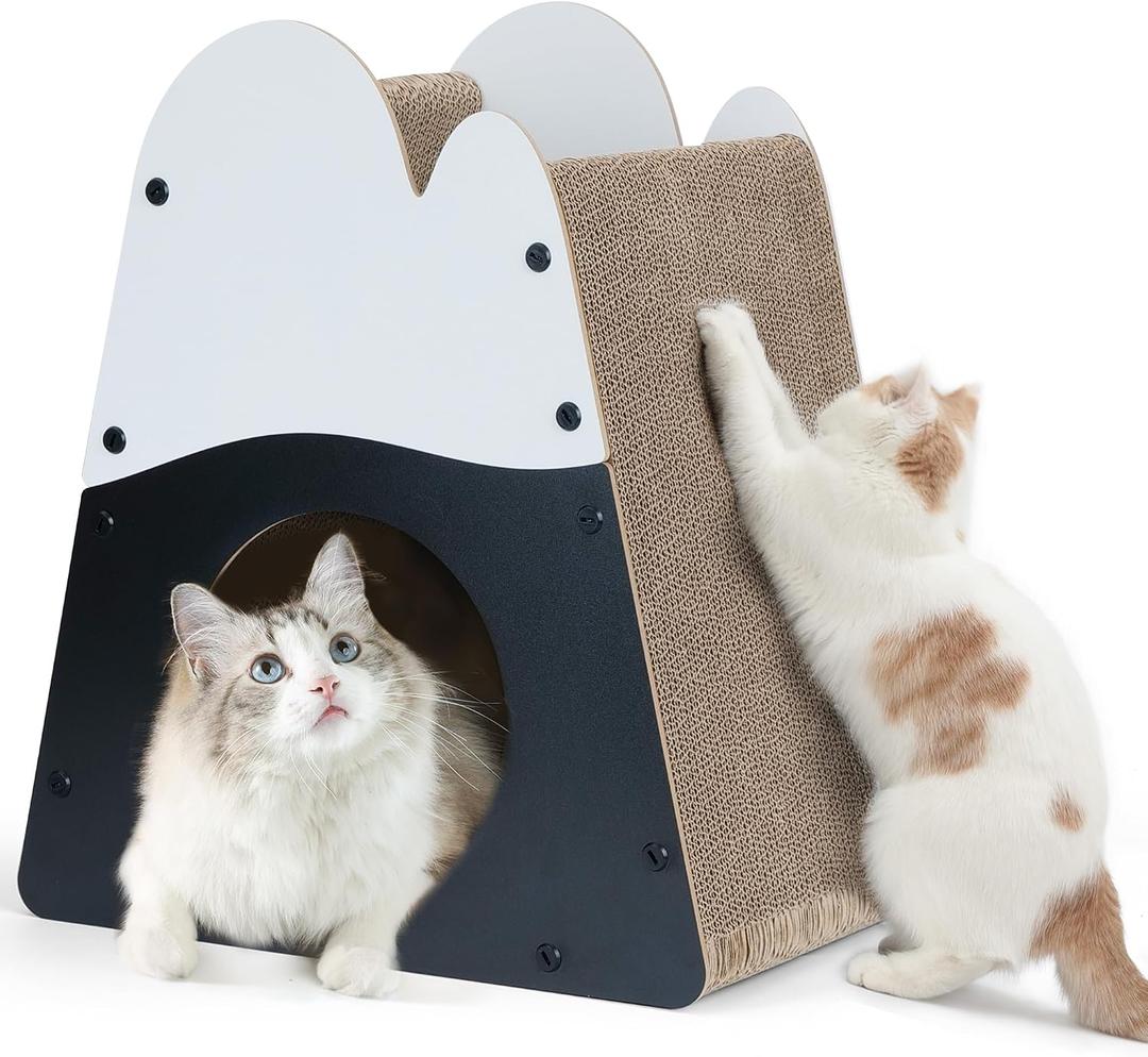 FUKUMARU Cat Scratcher House, 19.5 Inch Cozy Cardboard Cat Scratcher, Mountain Shape Vertical Bed Lounger, Durable Cats Scratching Pad for Indoor Cats, Safe & Secure