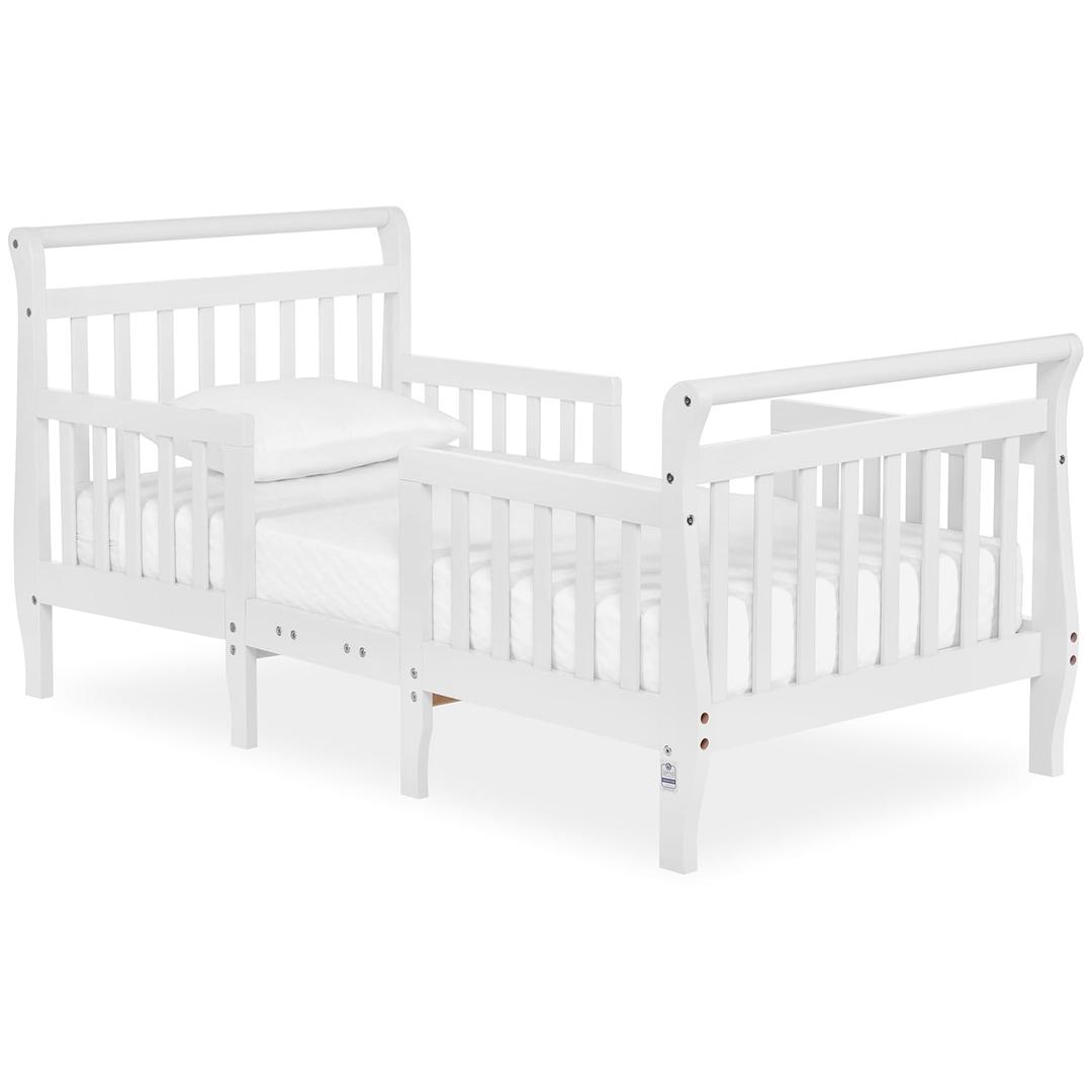 Dream On Me Emma 3-in-1 Convertible Wooden Toddler Bed in White, Baby Safety Alliance Certified, Low-to-Floor Design, Solid Pinewood with Safety Rails (Crib)