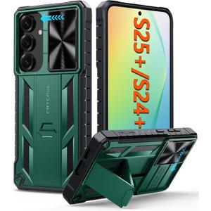FNTCASE for Samsung Galaxy S25-Plus Case: Galaxy S24 Plus Military Grade Dropproof Cell Phone Cover with Kickstand & Slide | Heavy Duty Rugged Phonecase Bumper Textured | Heavy Duty Protector(Green)