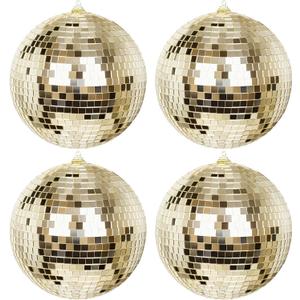 KI Store 4pcs Disco Christmas Balls 6-Inch Gold Large Mirror Christmas Tree Ornaments for Xmas Decor