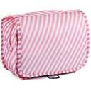LAKIBOLE Travel Essentials Organizer Bag for Women Toiletry Bag Hanging Multifunction Cosmetic Bag Portable Makeup Pouch Waterproof (Stripes&Pink White)