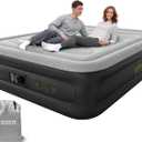 Air Mattress Queen with Built in Pump, 18'' Inflatable Mattress 2 Mins Self-Inflation/Deflation, Thicker Blow up Mattress Leak-Proof, Flocked Top Air Bed with Storage Bag for Home, Camping & Guests (Grey)