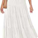 HAEOF Women's Summer Flowy Boho Maxi Skirt Trendy Smocked Waist Ruffle Tiered A Line Casual Beach Long Skirts Midi Dress, White XL