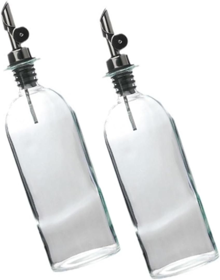 2pcs Transparent Glass Oil Dispenser Bottle Leak Kitchen Sauce Storage Seasoning Jar for Cooking Oils and Vinegar