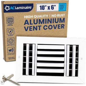 10x6 Inch (Duct Opening) Aluminum 3-Way Air Flow Vent  HVAC Vent Cover for Wall or Ceiling  Quiet HVAC Wall Register with Multi-Shutter Damper  Adjustable Curved Blade - Plastic Seal for Tight Fit