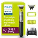 Philips Norelco for Face + Body, Electric Beard Trimmer, Shaver and Groomer, 5in1 Adjustable Comb, 1x Body Kit, Model QP2834/70, Black/Lime Green