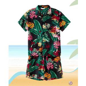 PATPAT Hawaiian Dad and Me Beach Tropical Plant Allover Flower Print Shirt and Shorts Set XL