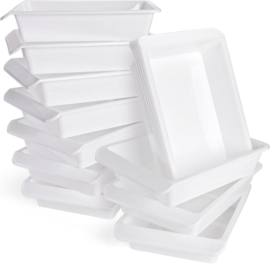 Yopay 15 Pack Plastic Art Tray for Classroom, White Craft Trays for Kids, Paper Organizer Bins, Activity Organizer Serving Tray for DIY Projects, Painting, Beads, Slime Sensory Toys