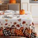 XCHI Fall Pumpkin Love Heart Football Maple Leaves Tablecloth Rectangle Washable Table Covers for Home Party Decorations 60x84 Inch
