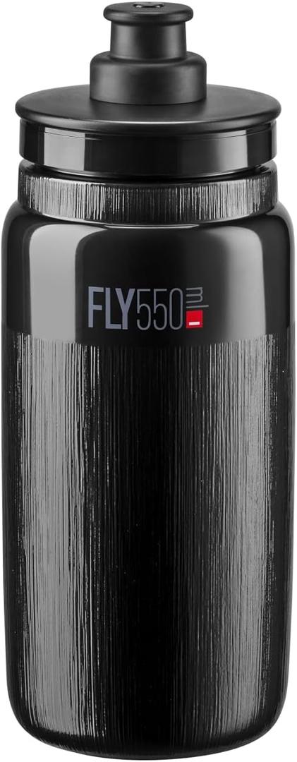 ELITE Fly Tex Cycling Water Bottle 550ml Black Ultra-Lightweight, BPA-Free, Easy-Squeeze Sports Bottle for Road, MTB & Gravel