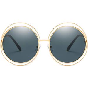 Dollger Metal Double Circle Wire Frame Oversized Round Sunglasses for Women