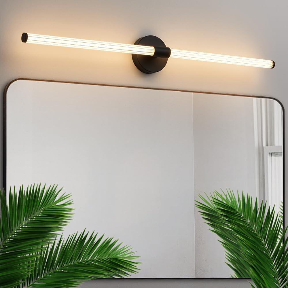 Dimmable LED Bathroom Vanity Lights 360 Full Lighting Bathroom Light Fixtures Over Mirror Vanity Light Bar Modern Wall Sconce Warm Light for Bedroom Living Room - Black, 39 inch
