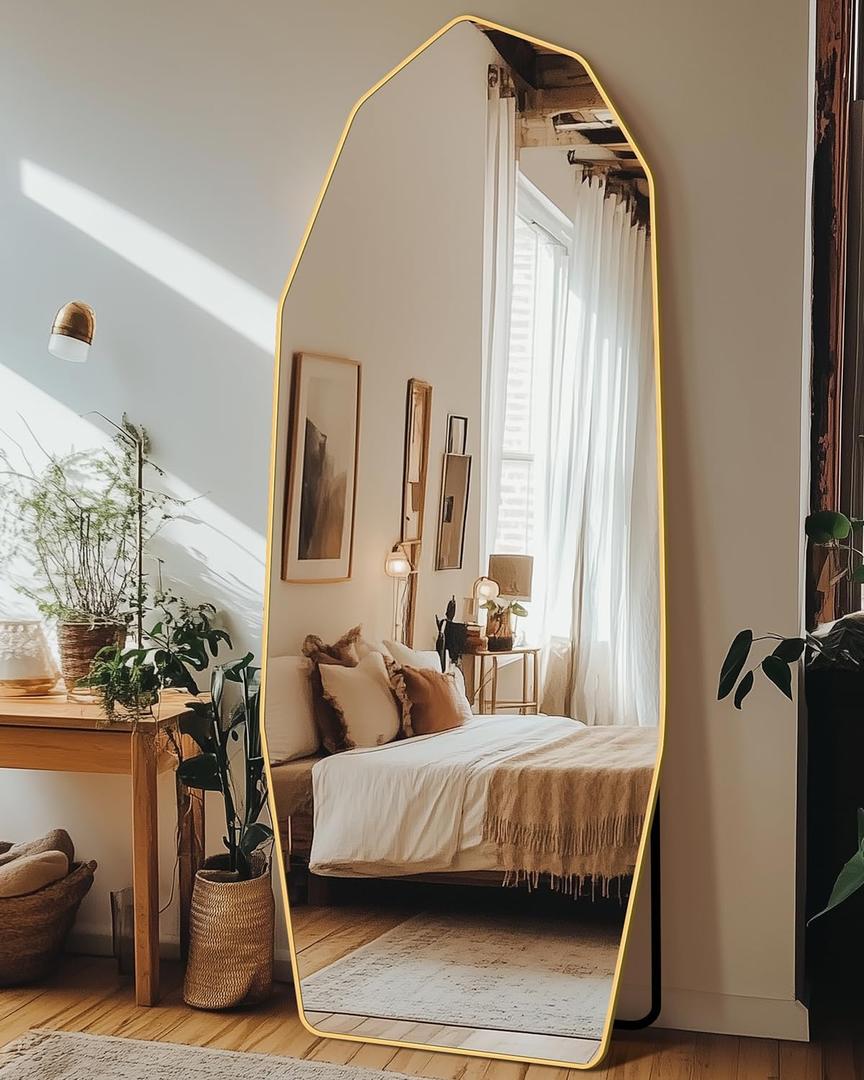 Full Length Mirror, 71" x 28" Full Body Large Standing Mirror, Diamond Shaped, Free Standing, Wall-Mounted or Leaning, Decorative Large Mirrors for Home Bathroom Living Room, Gold