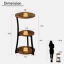 Small Side Table, 3-Tier Round End Table for Small Spaces, Vintage Accent Table for Living Room Sofa Couch Bedroom, 11.8" Corner Nightstand Wood Metal Coffee Table with Storage Shelf, Rustic Brown