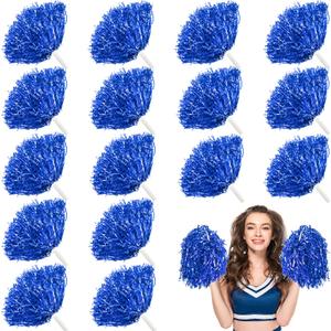 Hoteam 40 Pcs Cheerleading Pom Poms Bulk Metallic Foil Plastic Cheerleader Spirited Fun with Baton Handle Cheer Costume Accessory for Sports Party Football Team Supplies(Blue)