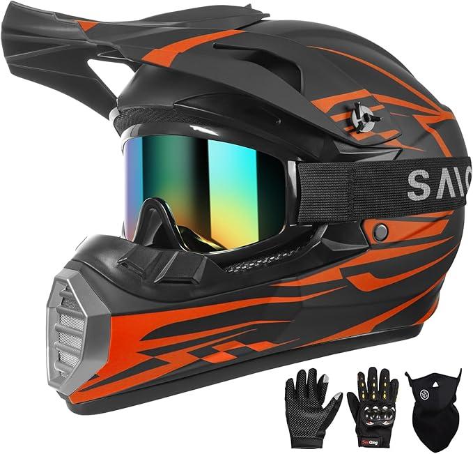 DOT Approved Youth Kids Motocross Helmet - Ultra-Lightweight Full Face Dirt Bike/ATV Helmet with Goggles, Gloves & Face Shield (4-Piece Set) (Small)