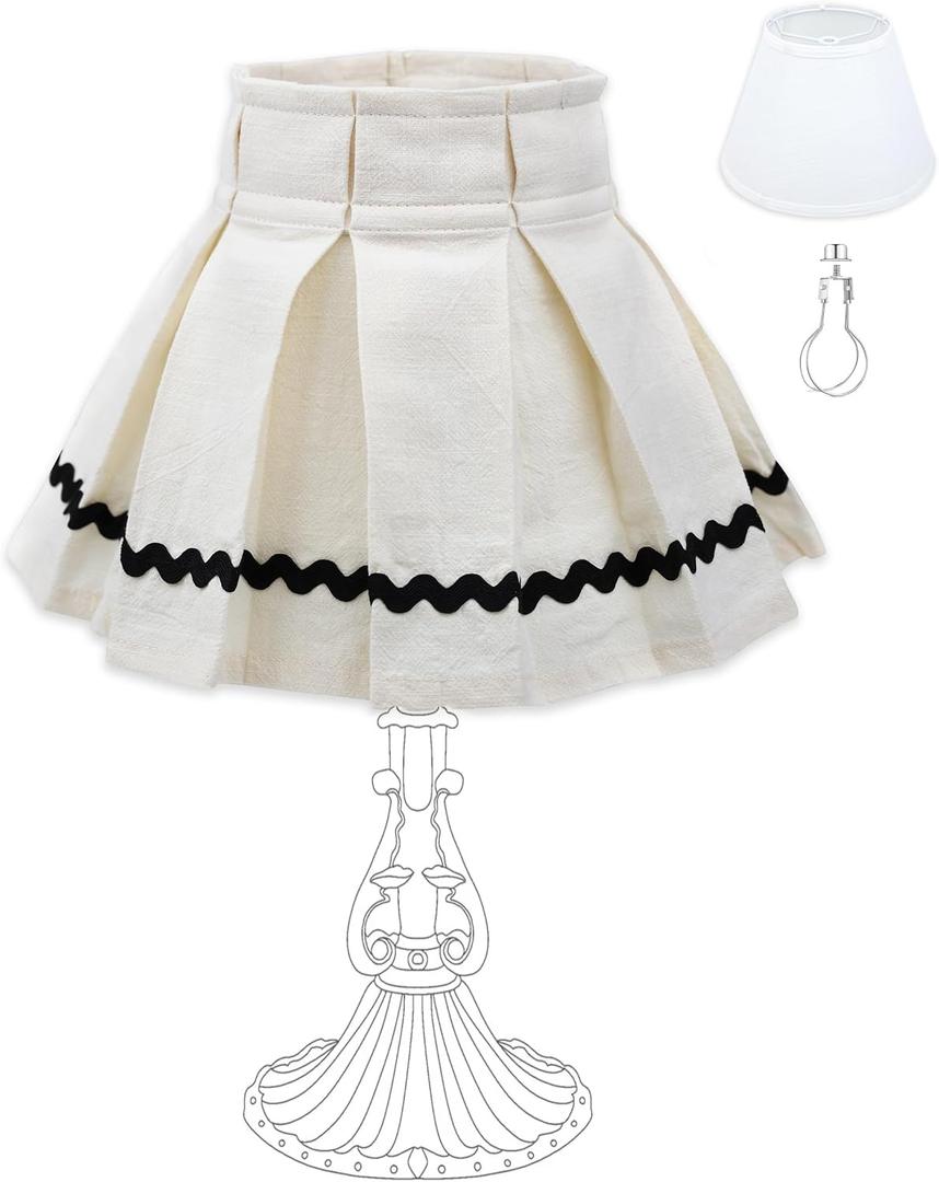Pleated Fabric Lamp Shade with Bulb Clip Adapter, Detachable & Washable Cotton Lampshade for Table Lamps & Floor Light, Small/Medium for Farmhouse, French Country Decor (5"x9"x7", White)