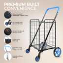 SereneLife Small Compact Folding Shopping Cart with Removable Waterproof Liner 360 Swivel Wheels, RustProof Steel Frame, 70lb Capacity Portable Grocery, Laundry & Travel Cart (Blue)
