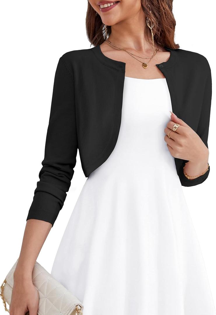 OmicGot Womens Long Sleeve Black Bolero Shrug Open Front Knit Cropped Cardigan XL